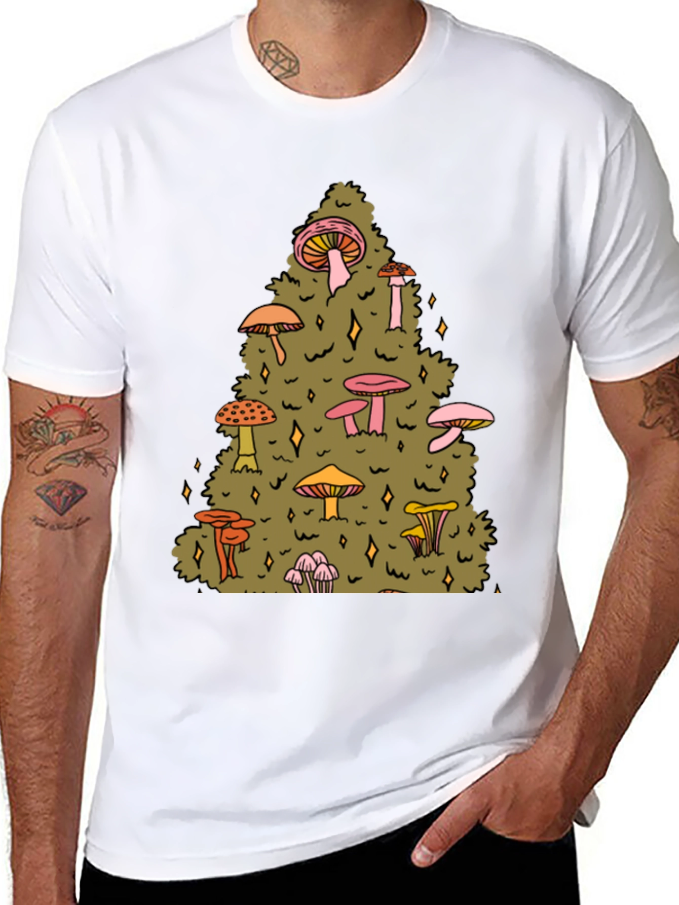 Mushroom Forest Graphic Tee - Black Cotton