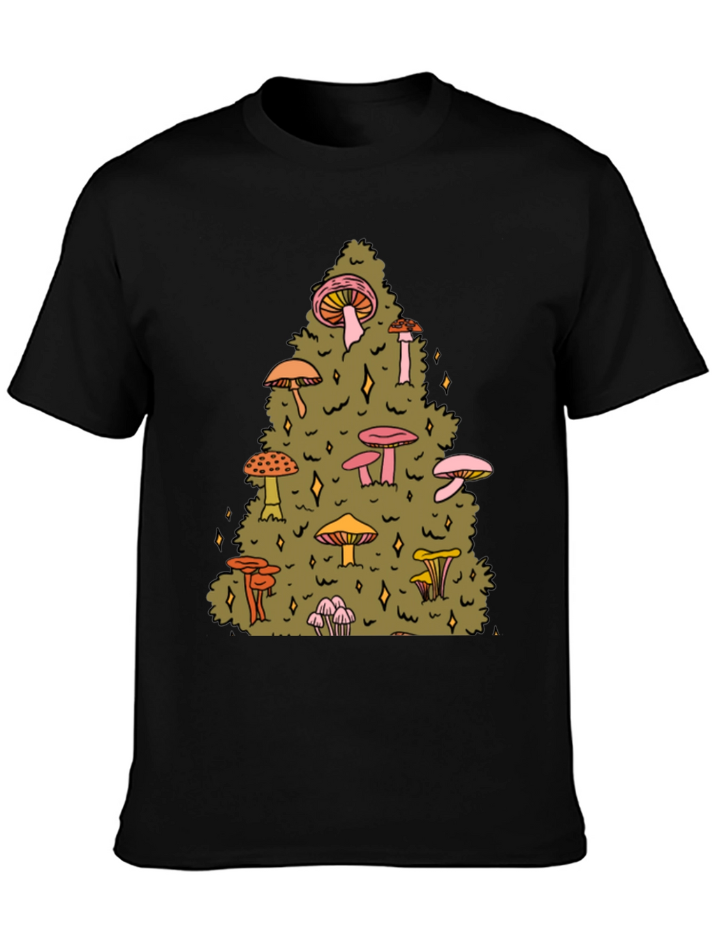 Mushroom Forest Graphic Tee - Black Cotton
