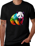 Geometric Panda Graphic Tee - Black Crew Neck