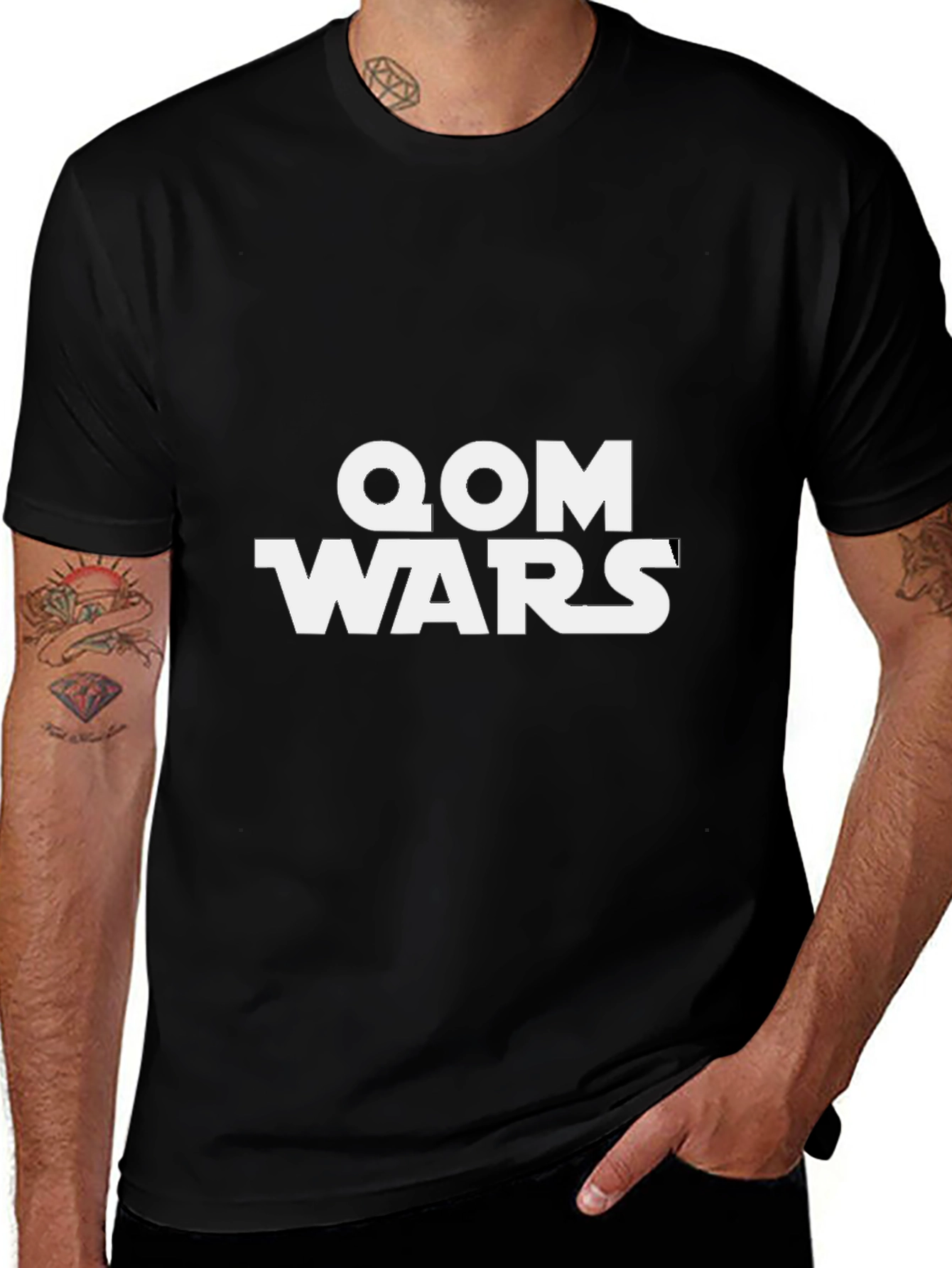 QOM Wars Graphic T-Shirt - Black Cotton Blend