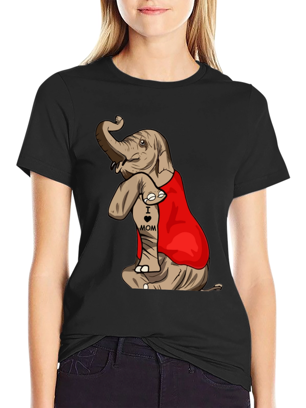Elephant I Love Mom Tattoo Mens T-Shirt