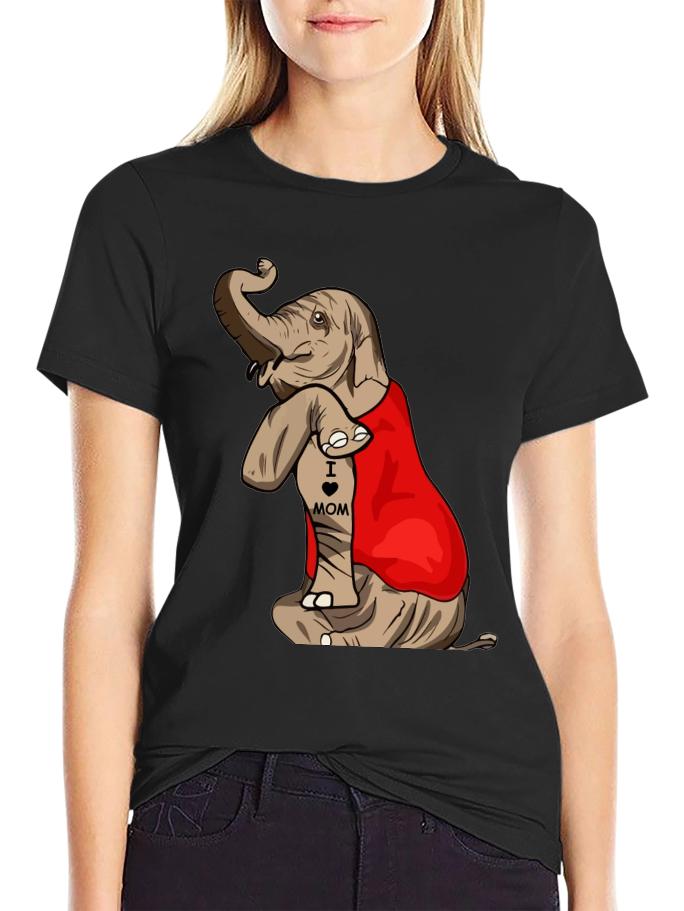 Elephant I Love Mom Tattoo Mens T-Shirt
