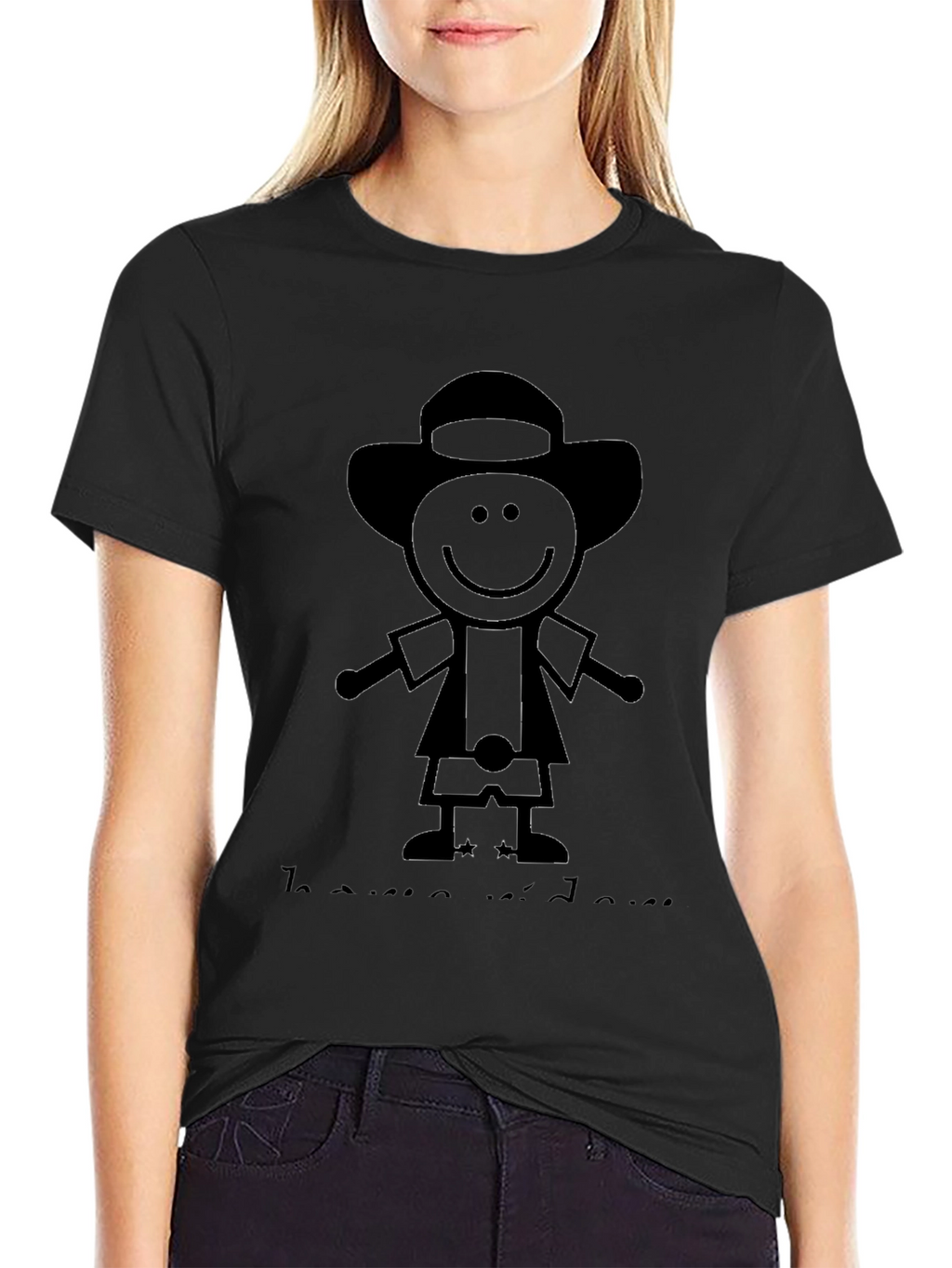 Stick Figure Cartoon Black T-Shirt