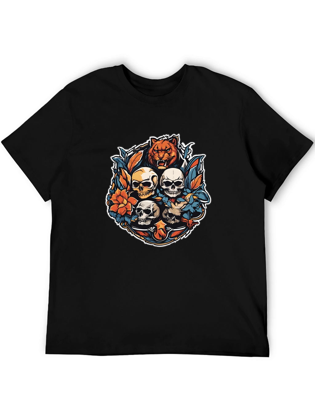 Tiger & Skulls Graphic Black T-Shirt
