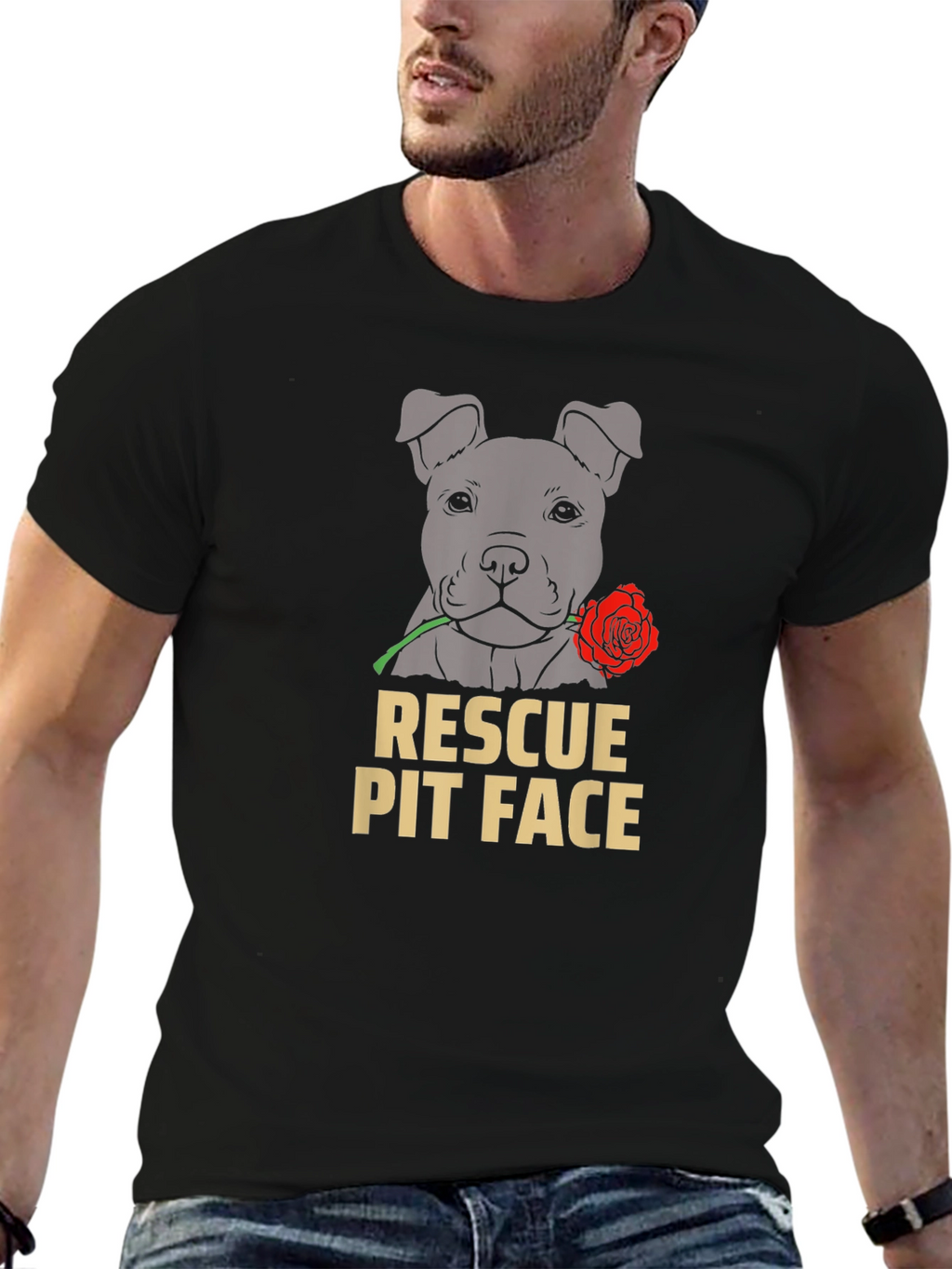Rescue Pit Face Dog Graphic T-Shirt