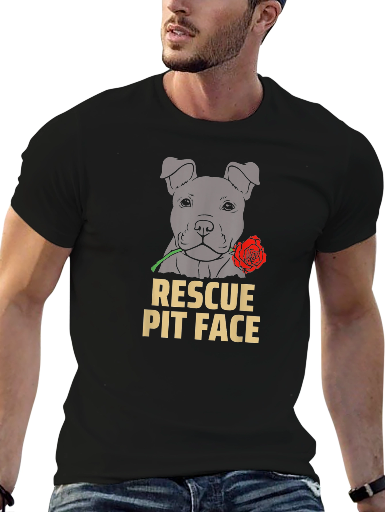 Rescue Pit Face Dog Graphic T-Shirt