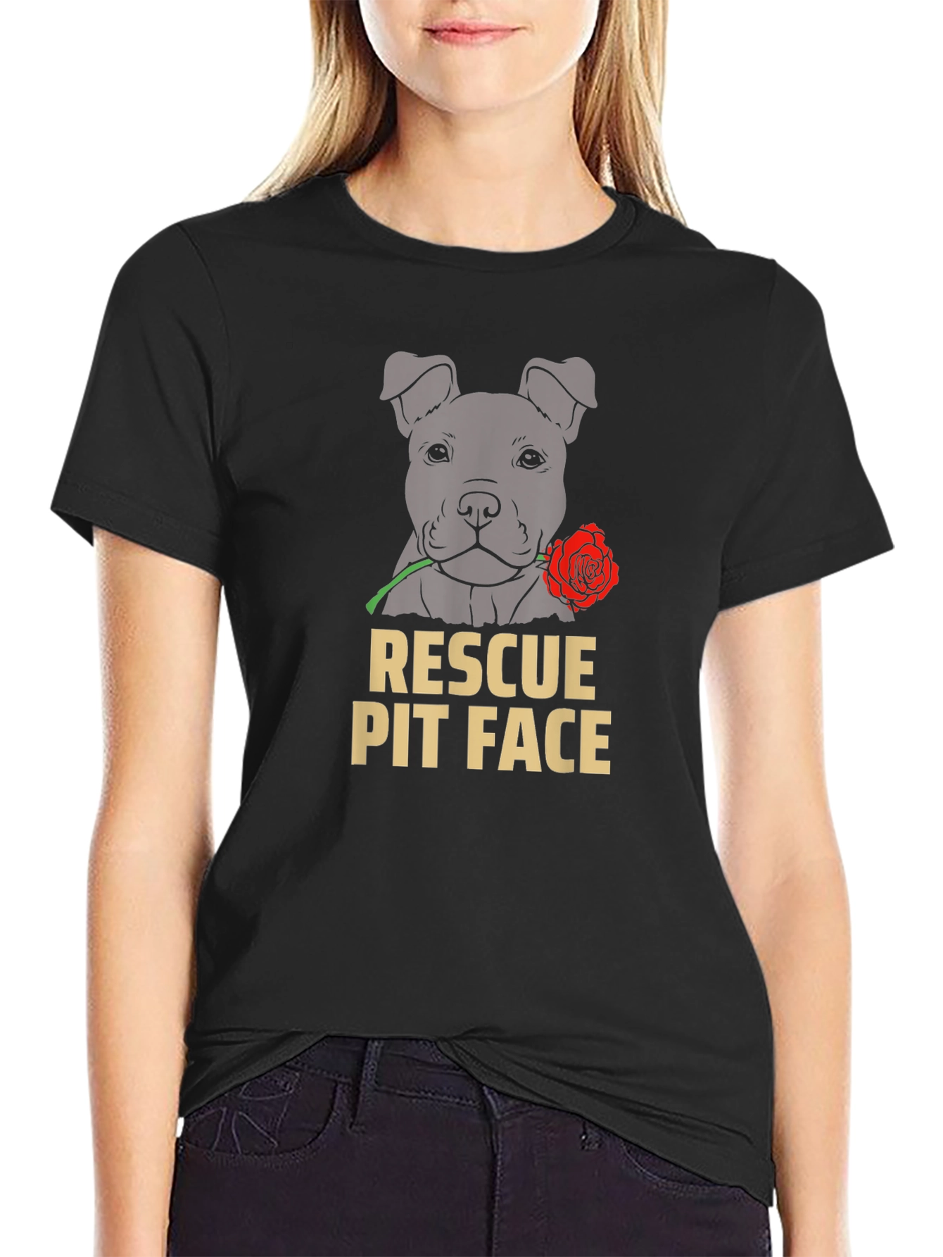 Rescue Pit Face Dog Graphic T-Shirt