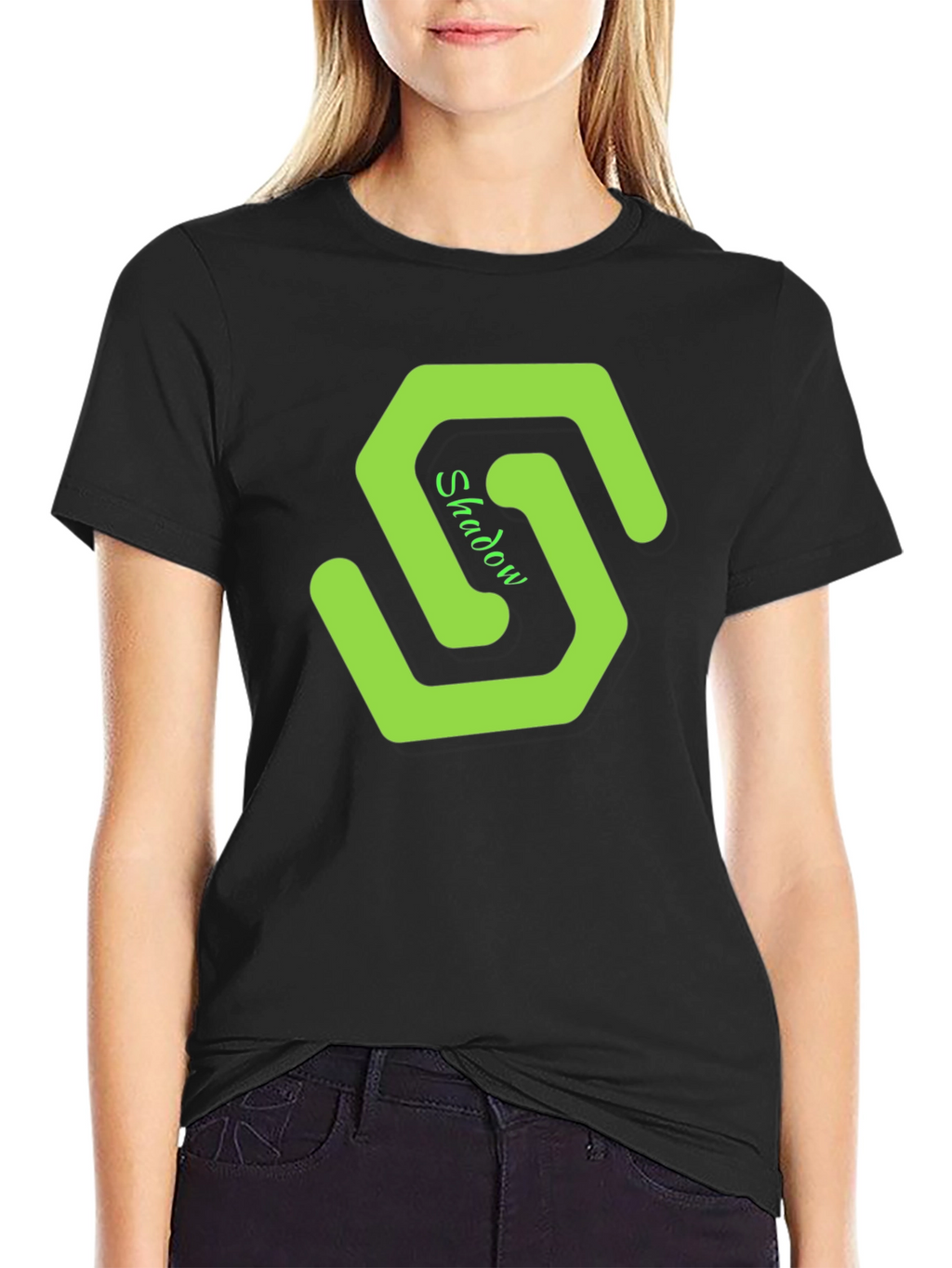 Mens Black T-Shirt with Green Shadow Logo