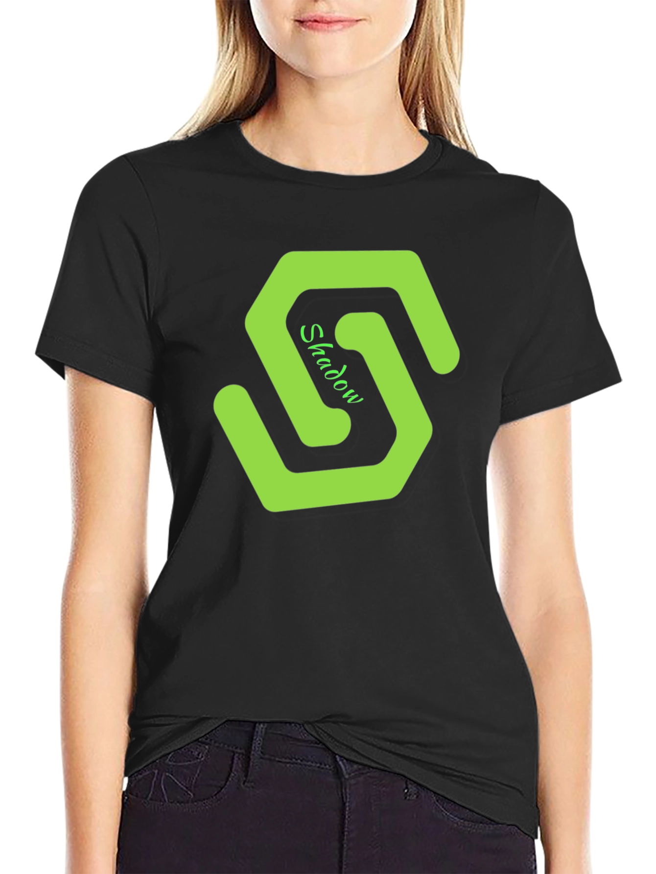 Mens Black T-Shirt with Green Shadow Logo