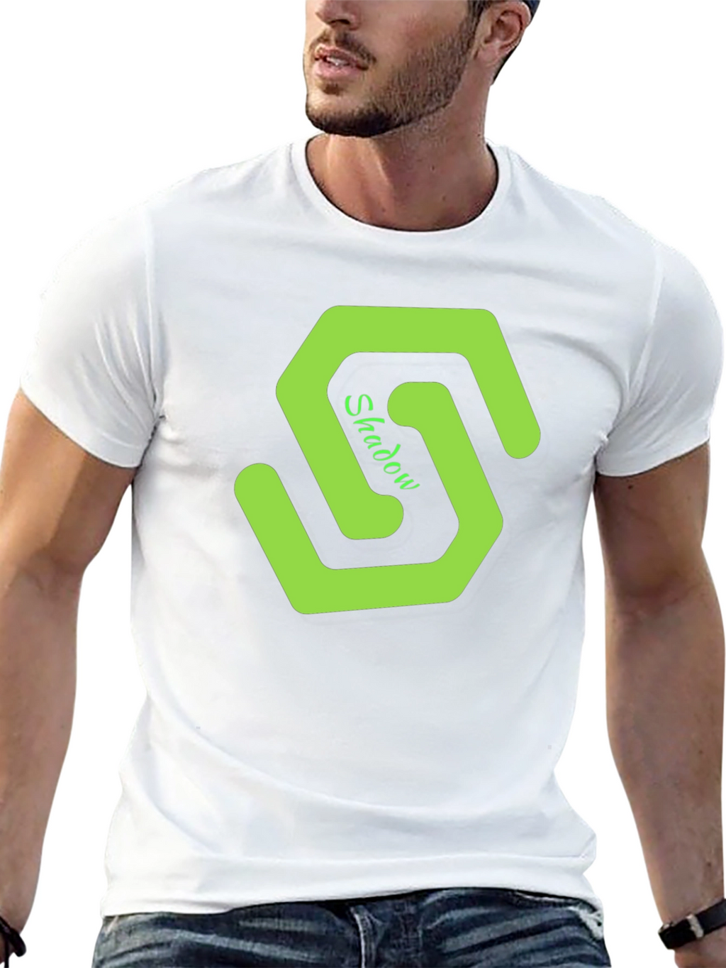 Mens Black T-Shirt with Green Shadow Logo