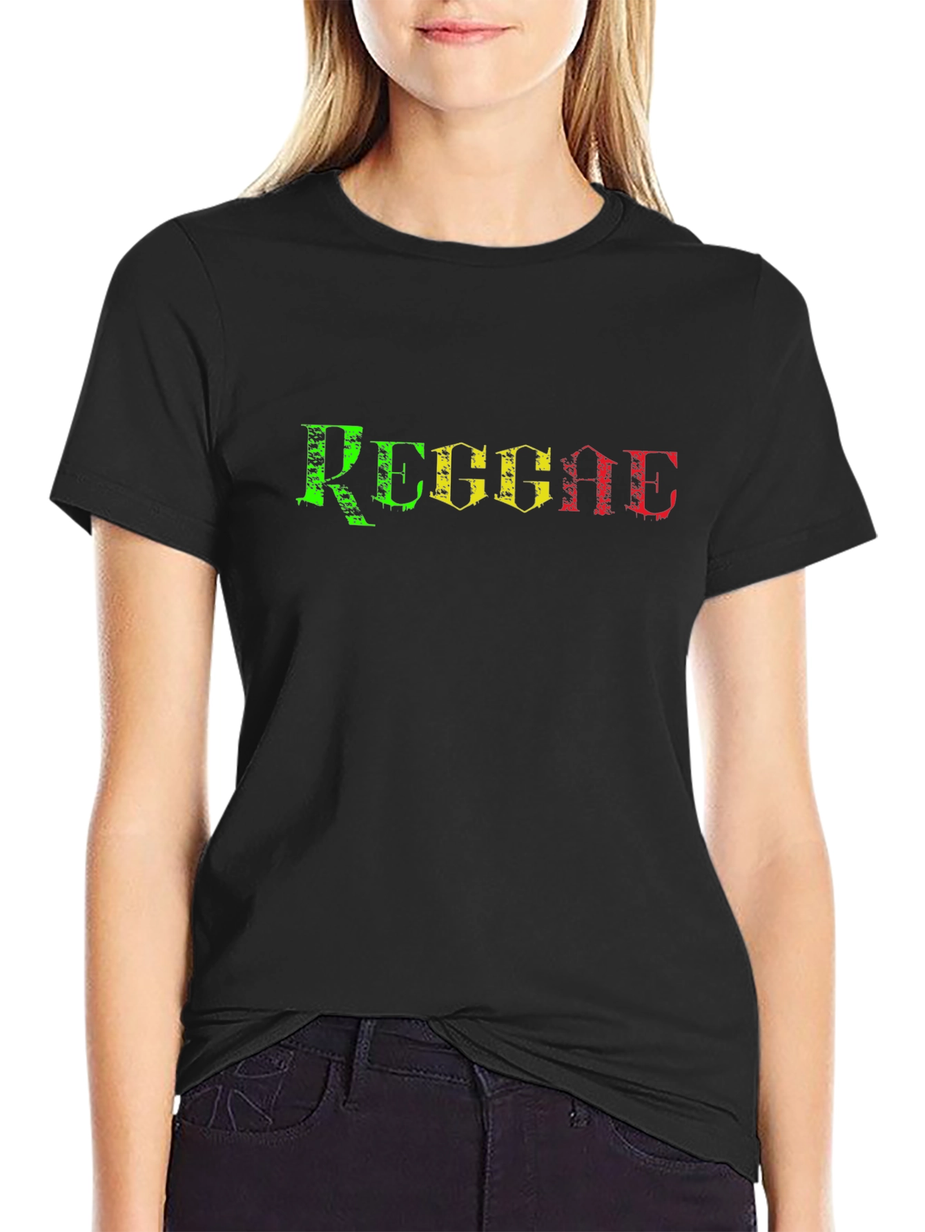 Reggae T-Shirt - Black Cotton Tee with Rasta Colors