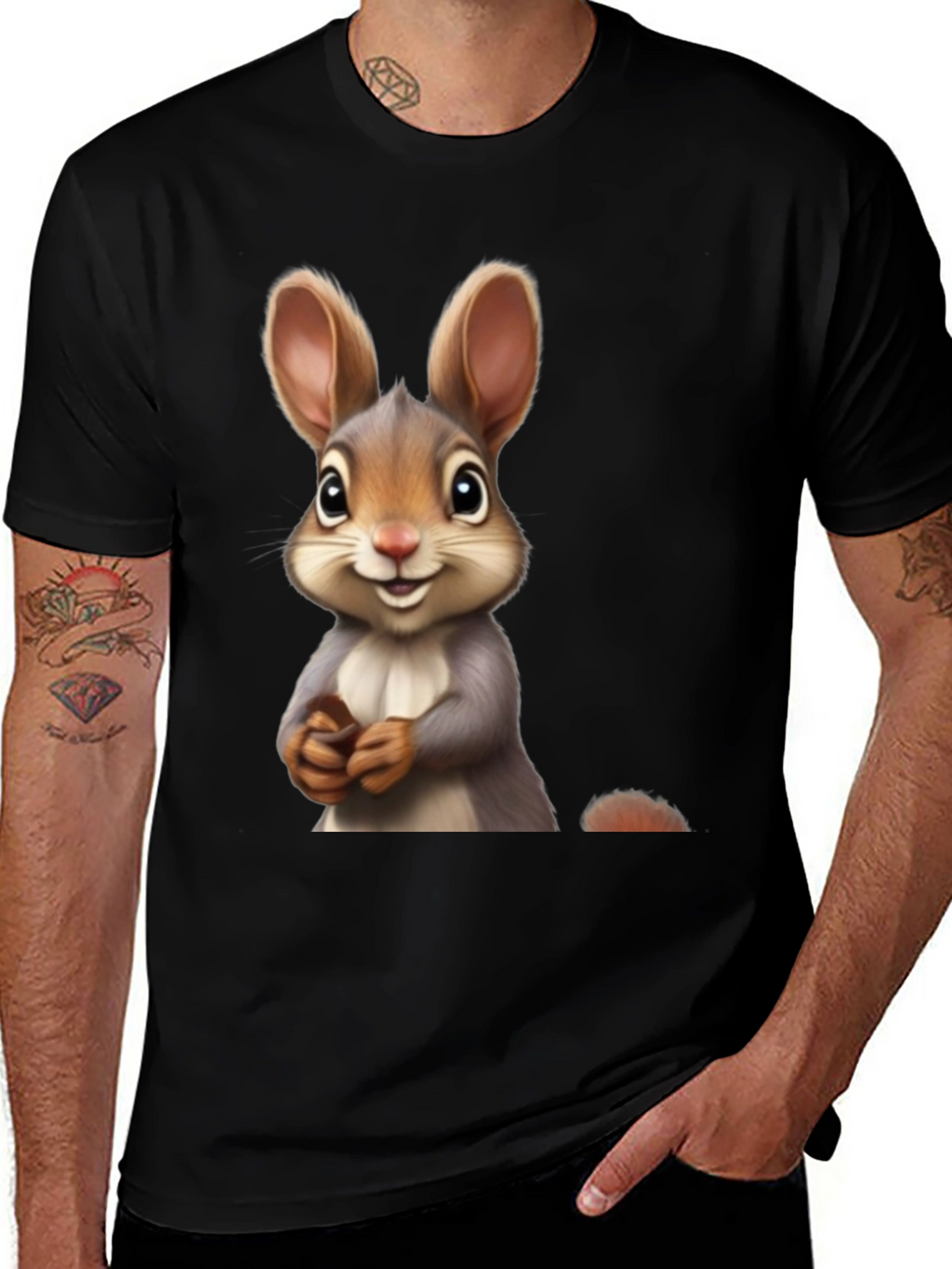 Cute Bunny Graphic Black T-Shirt