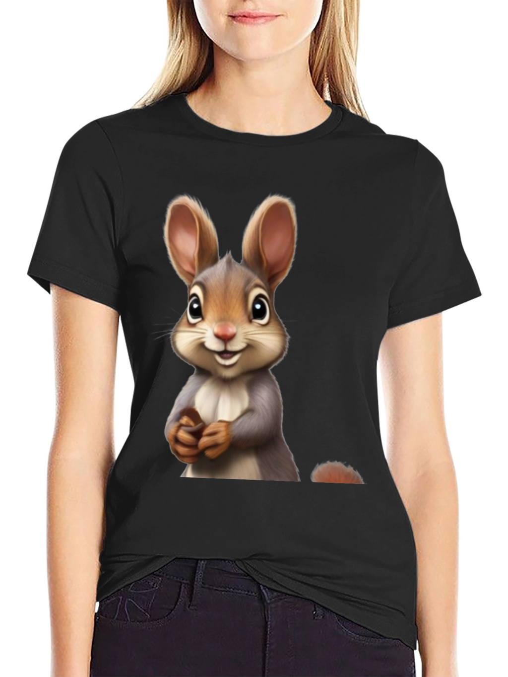 Cute Bunny Graphic Black T-Shirt