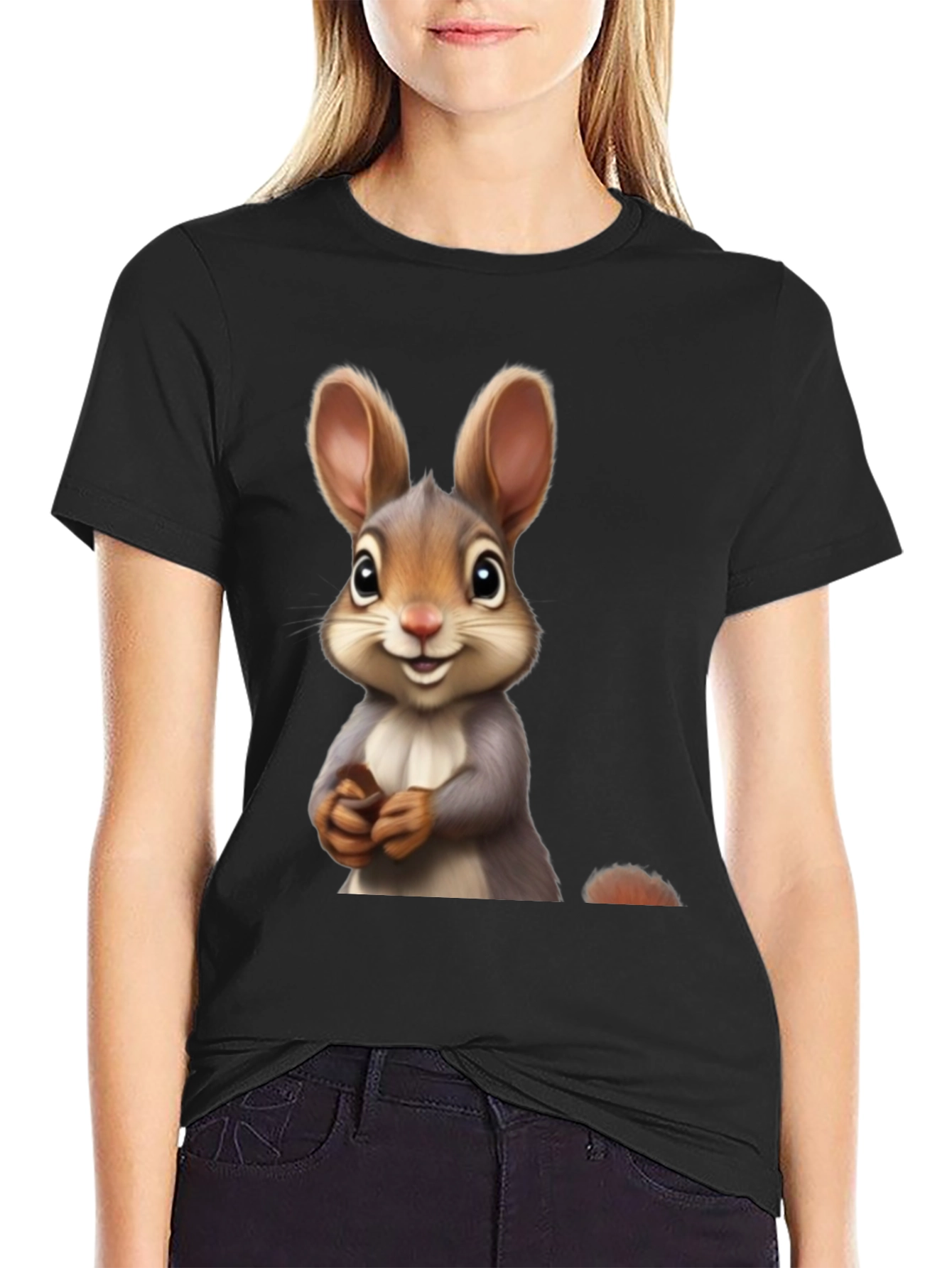 Cute Bunny Graphic Black T-Shirt