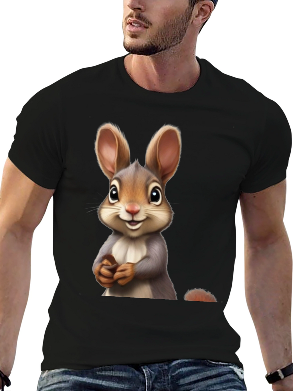 Cute Bunny Graphic Black T-Shirt