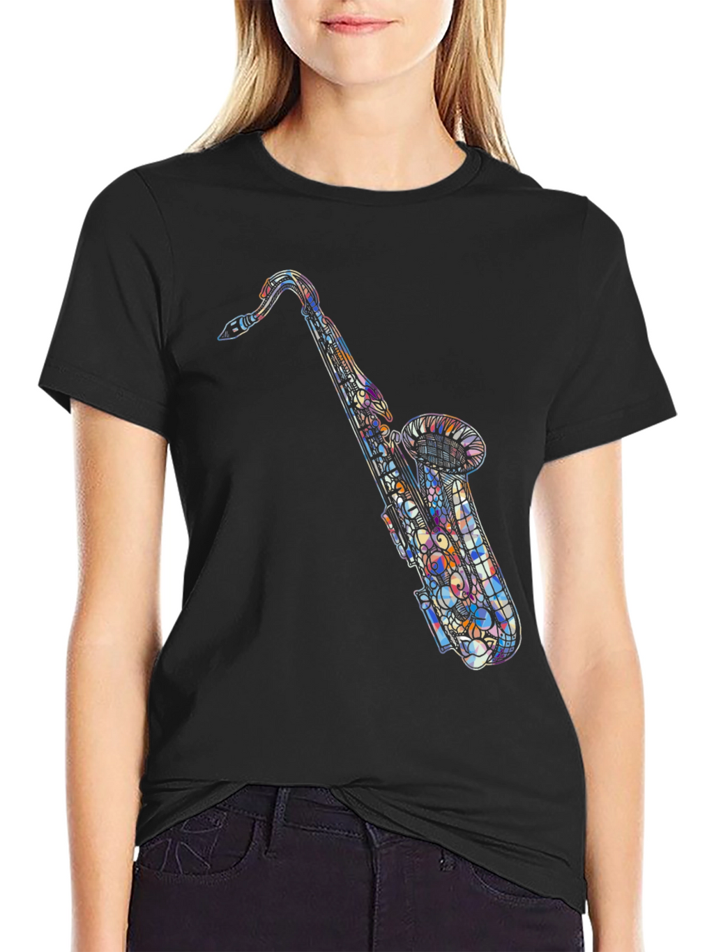Abstract Saxophone Graphic Tee - Black