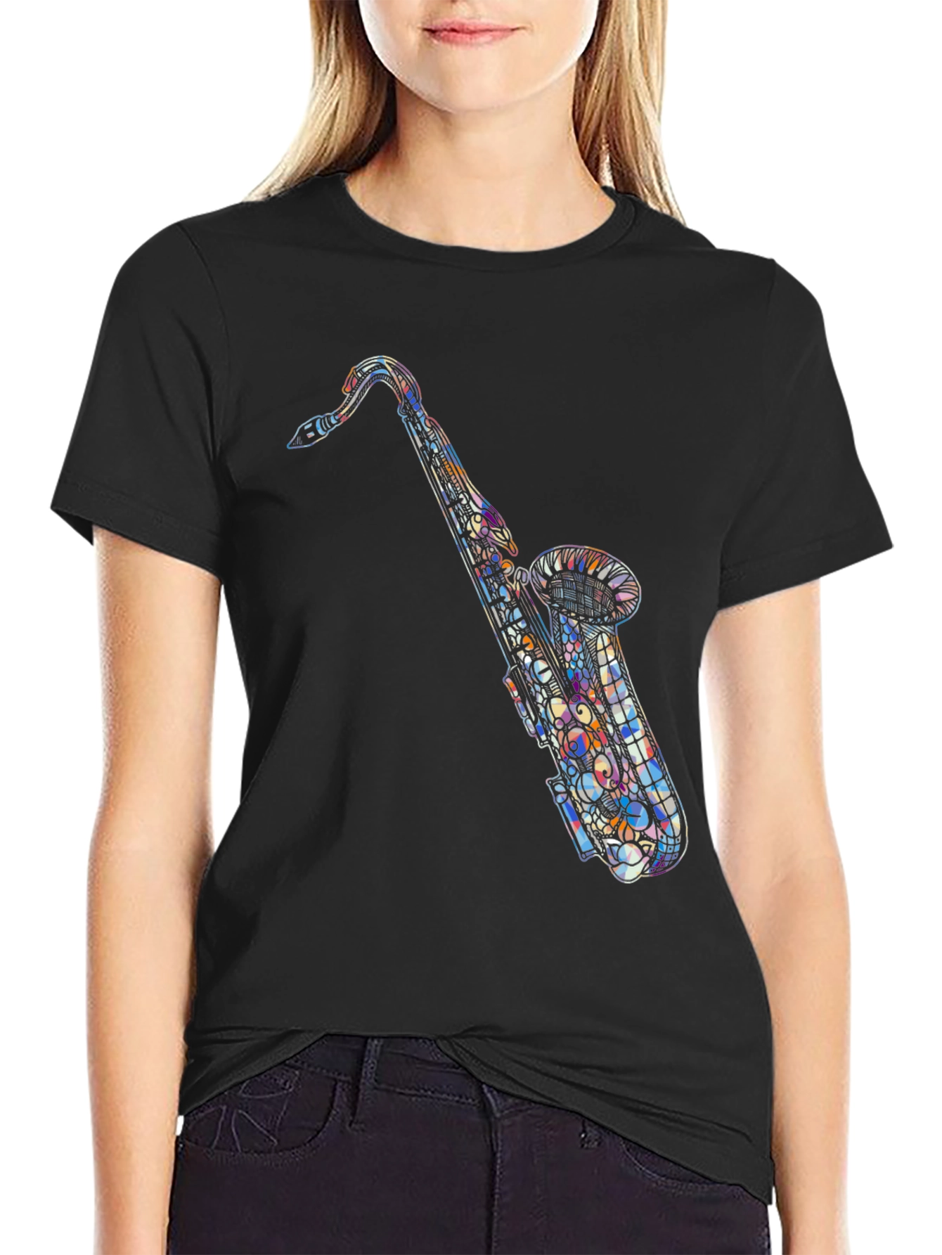 Abstract Saxophone Graphic Tee - Black