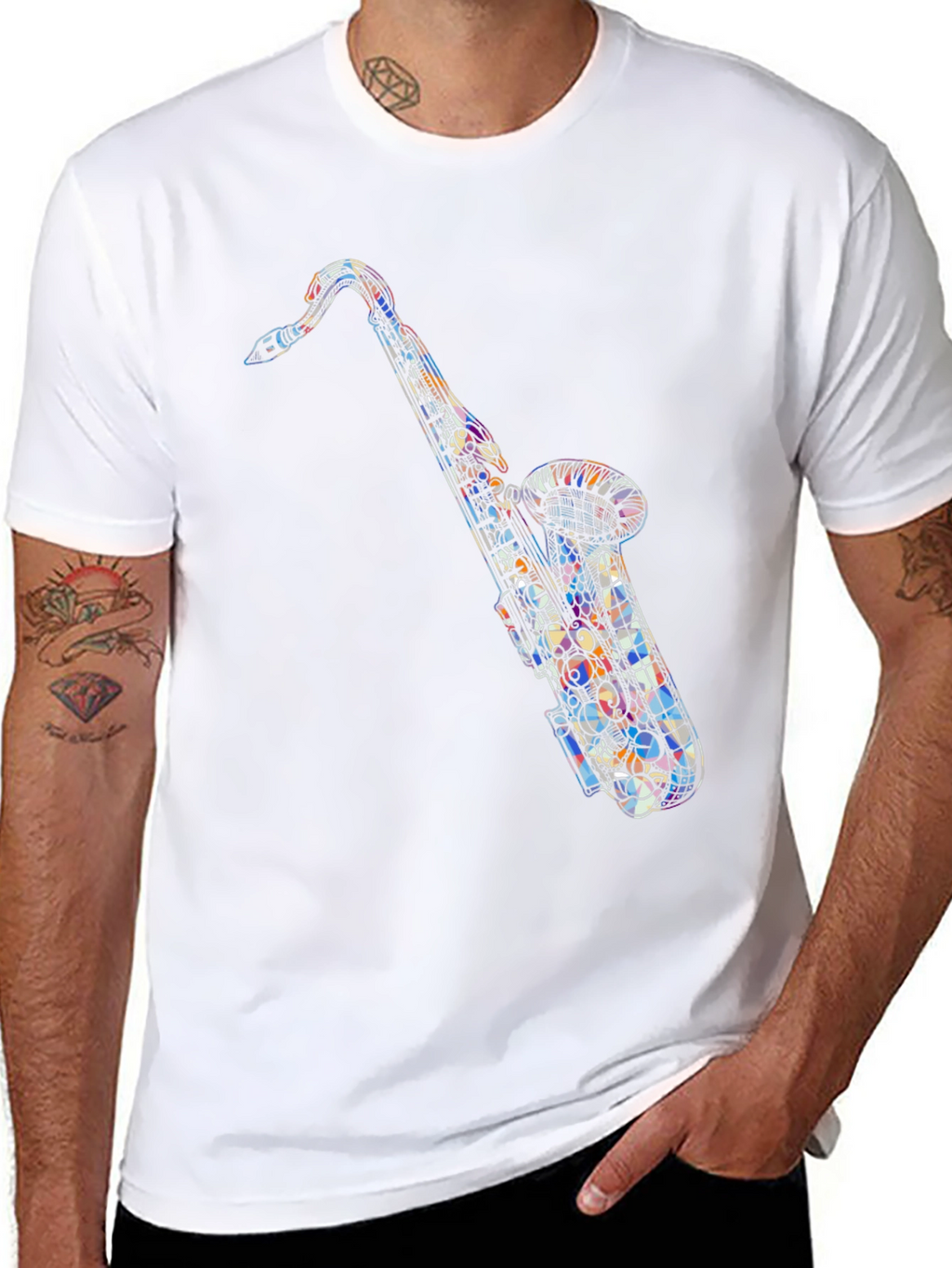 Abstract Saxophone Graphic Tee - Black