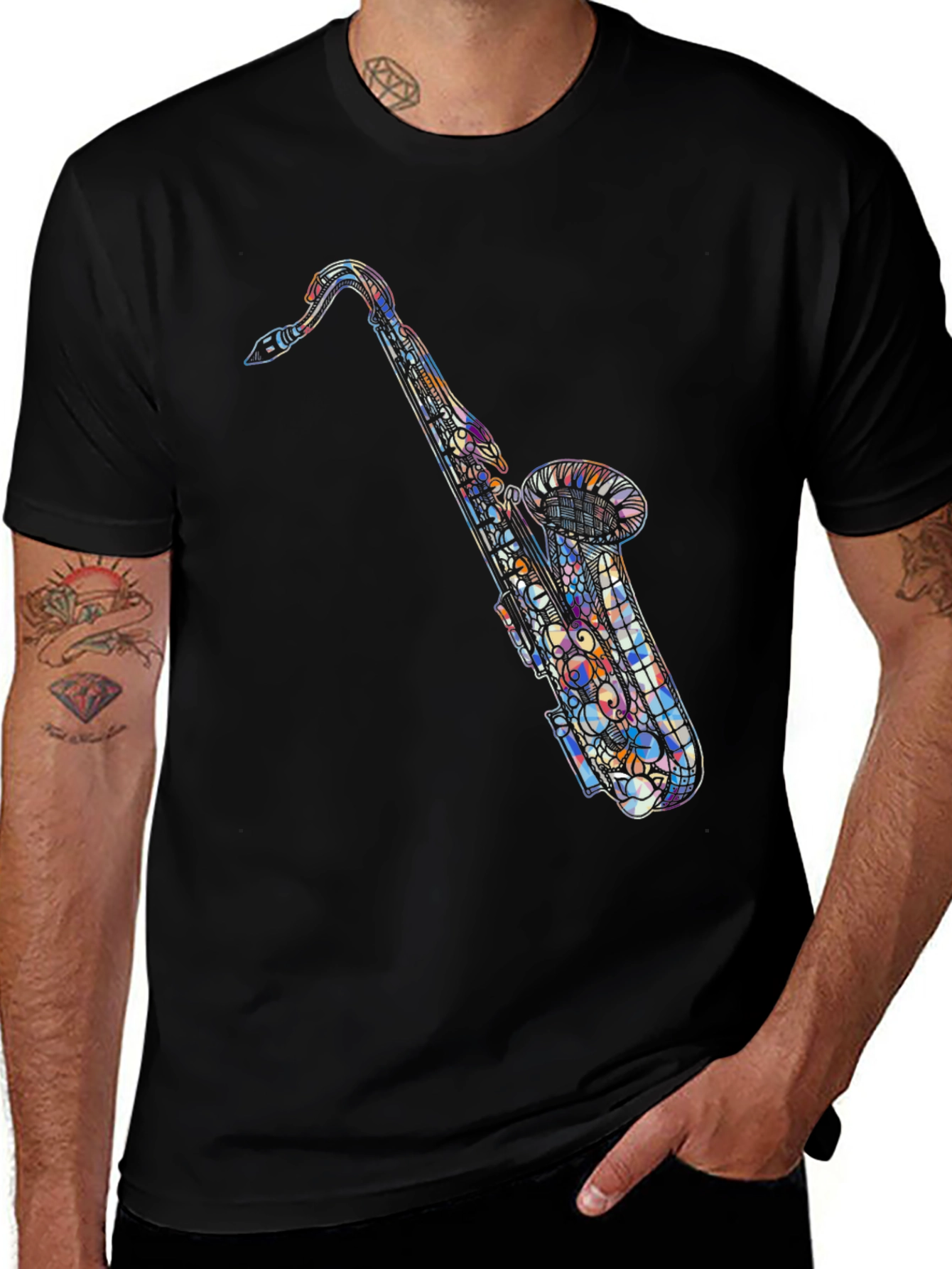 Abstract Saxophone Graphic Tee - Black