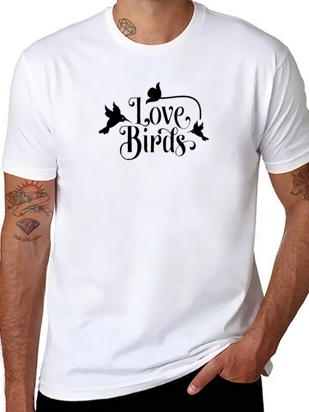 Love Birds Graphic Tee - Soft Black Cotton T-Shirt