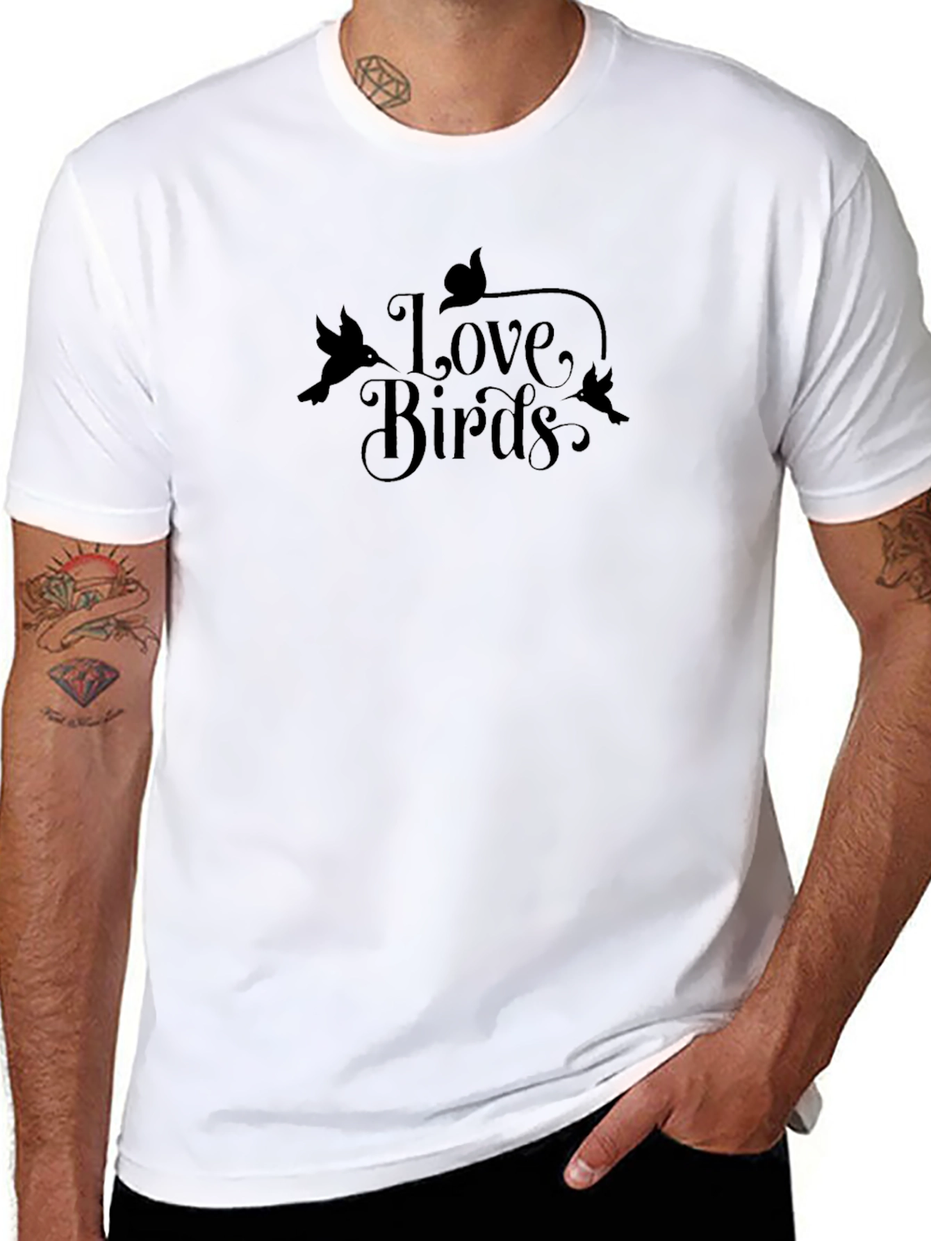 Love Birds Graphic Tee - Soft Black Cotton T-Shirt