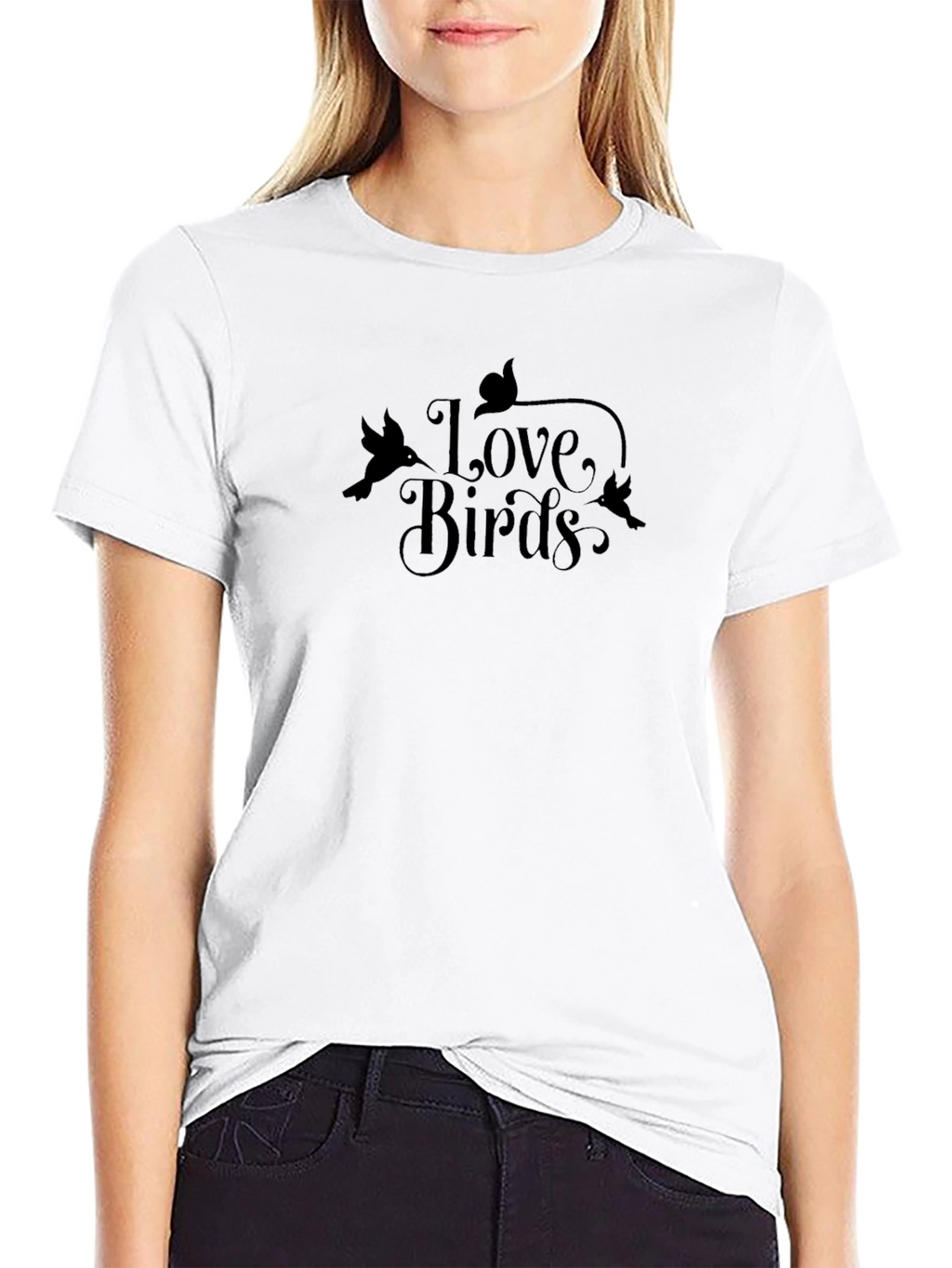 Love Birds Graphic Tee - Soft Black Cotton T-Shirt