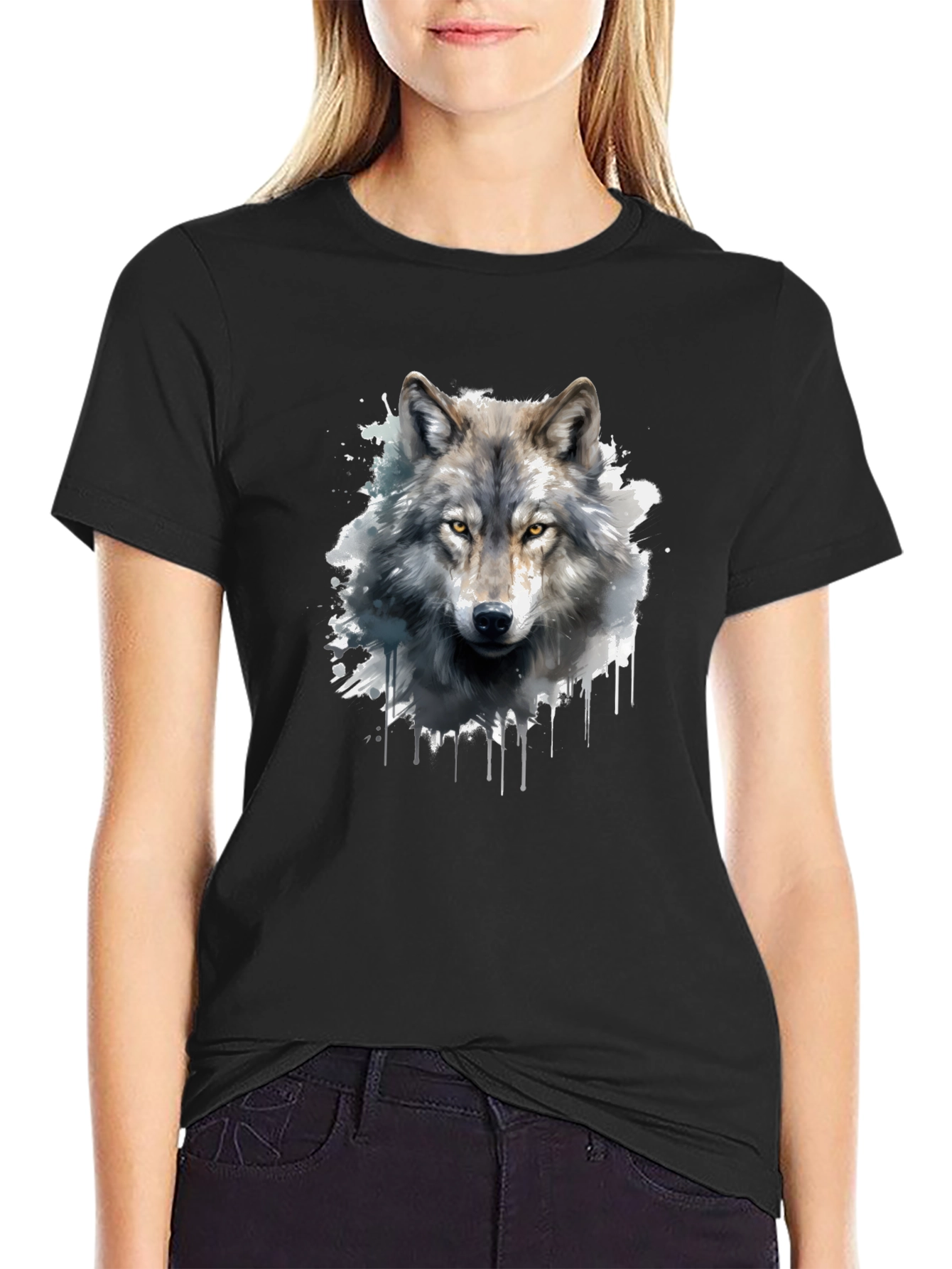 Wolf Graphic Print Black T-Shirt