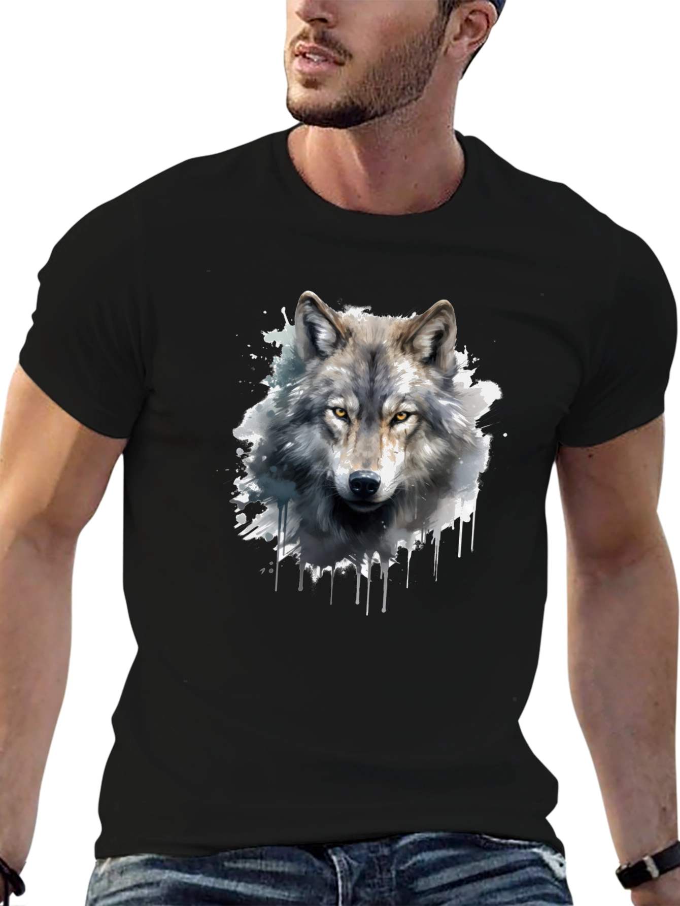 Wolf Graphic Print Black T-Shirt