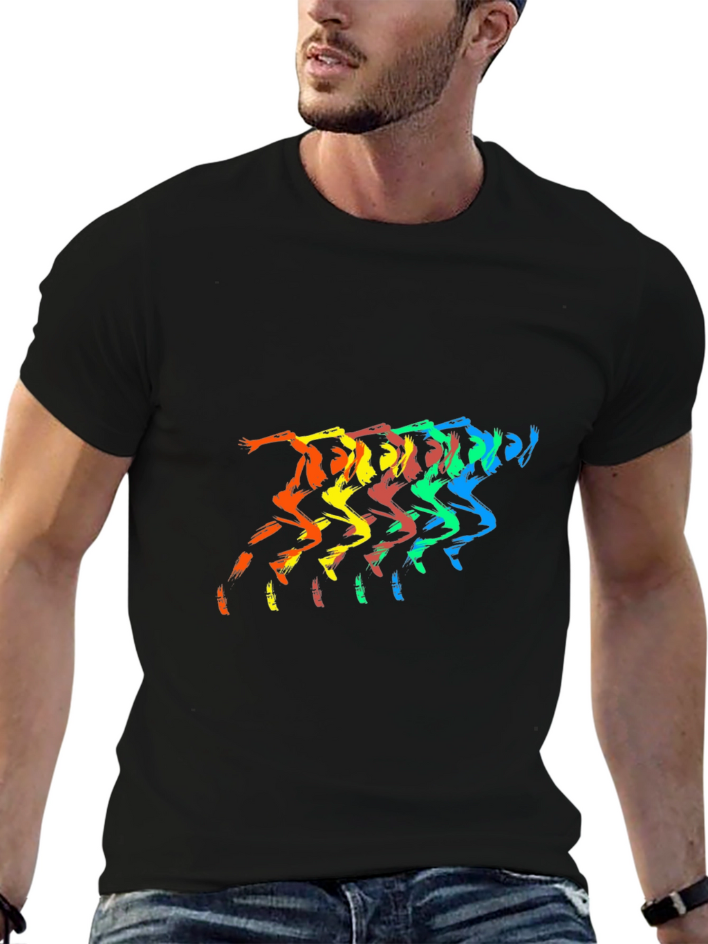 Rainbow Runner Black T-Shirt - Mens
