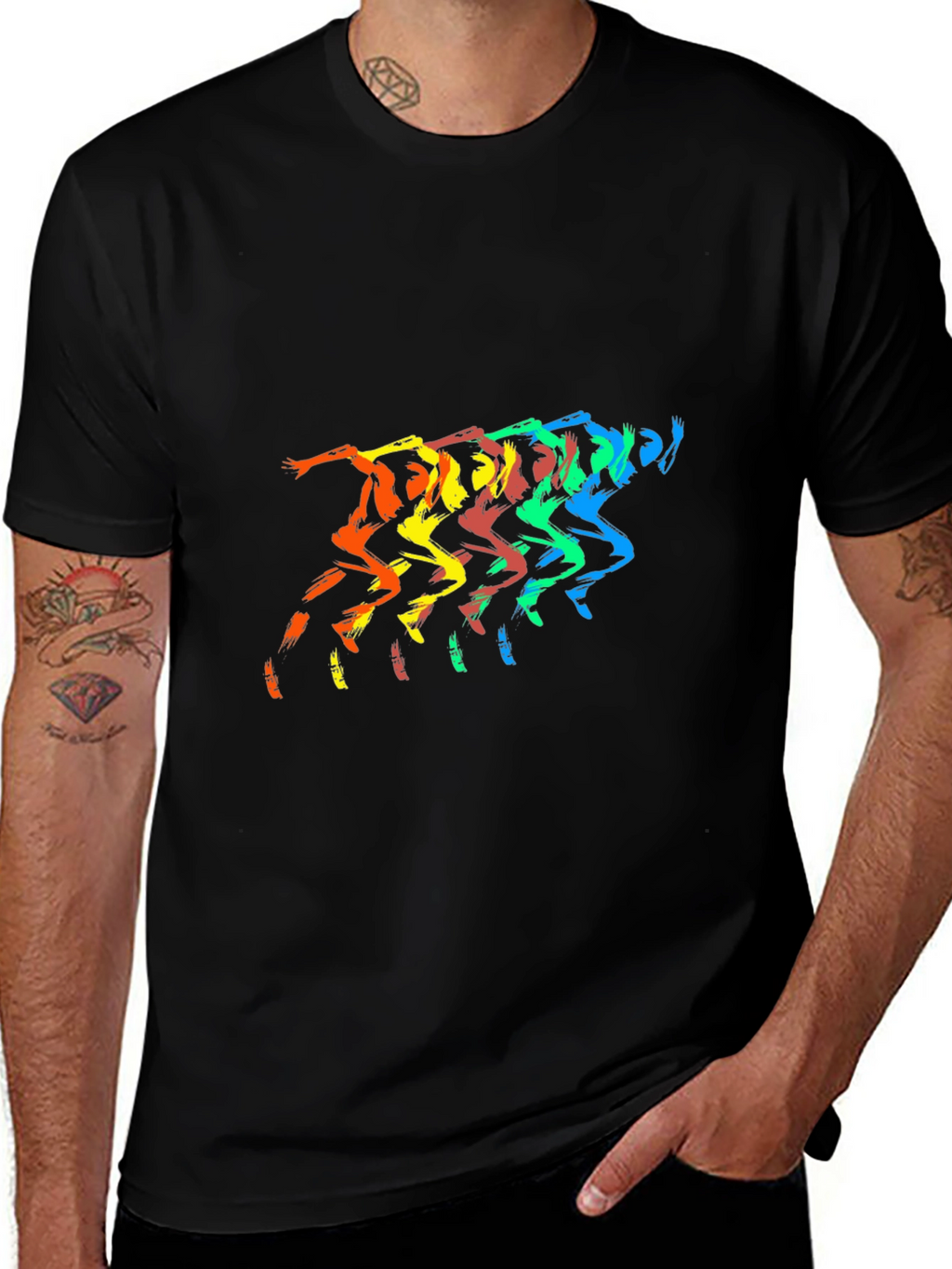 Rainbow Runner Black T-Shirt - Mens