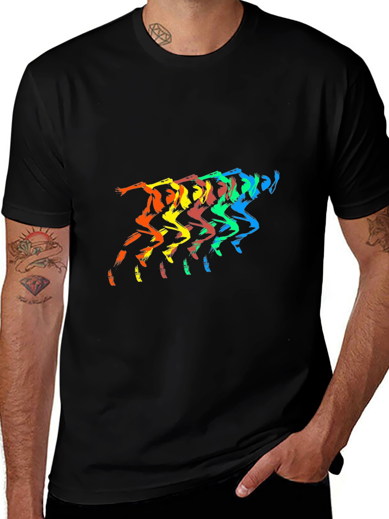 Rainbow Runner Black T-Shirt - Mens
