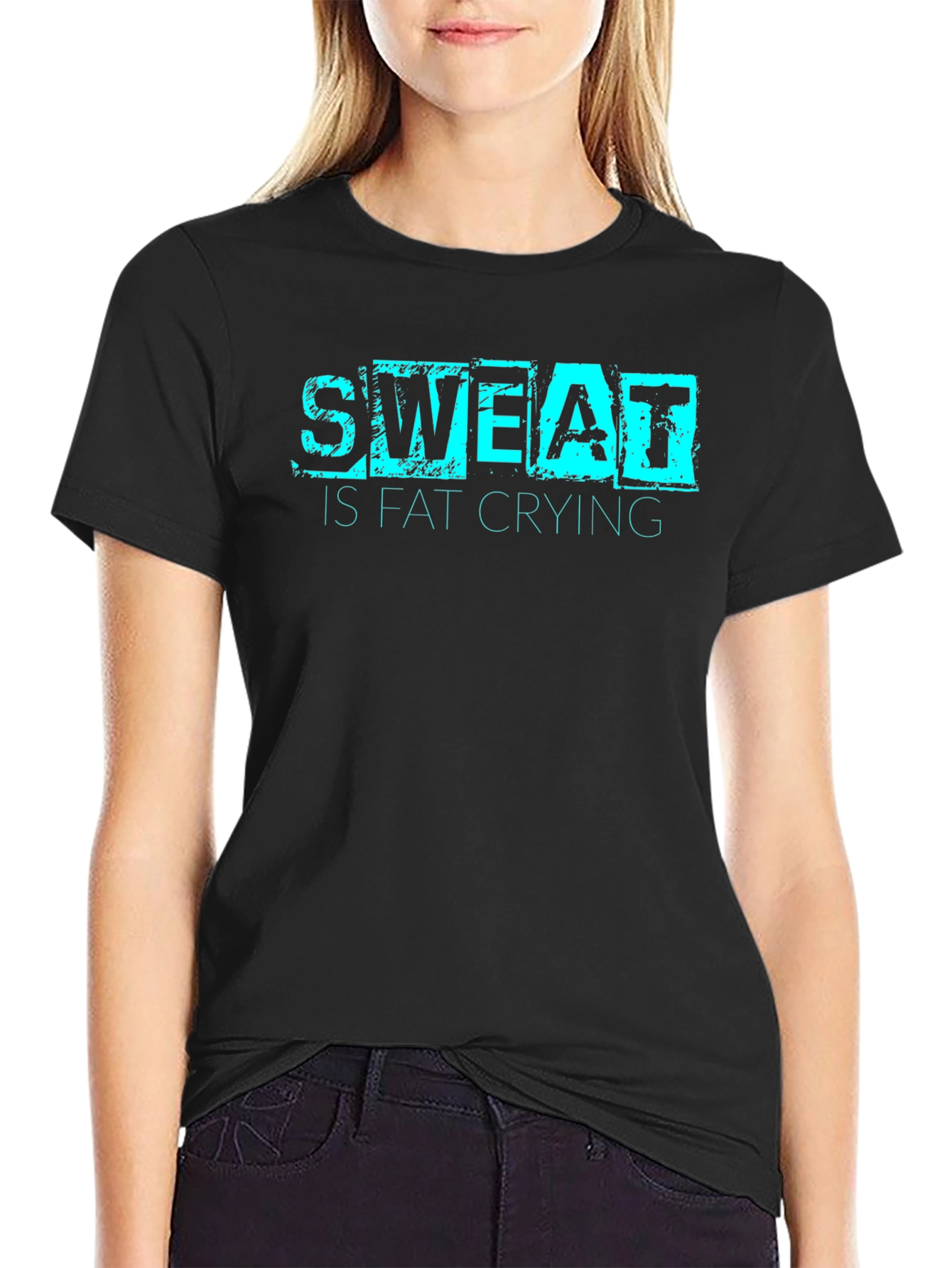 Sweat is Fat Crying Graphic Tee - Black