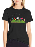 Floral Meadow Graphic Tee - Black Cotton