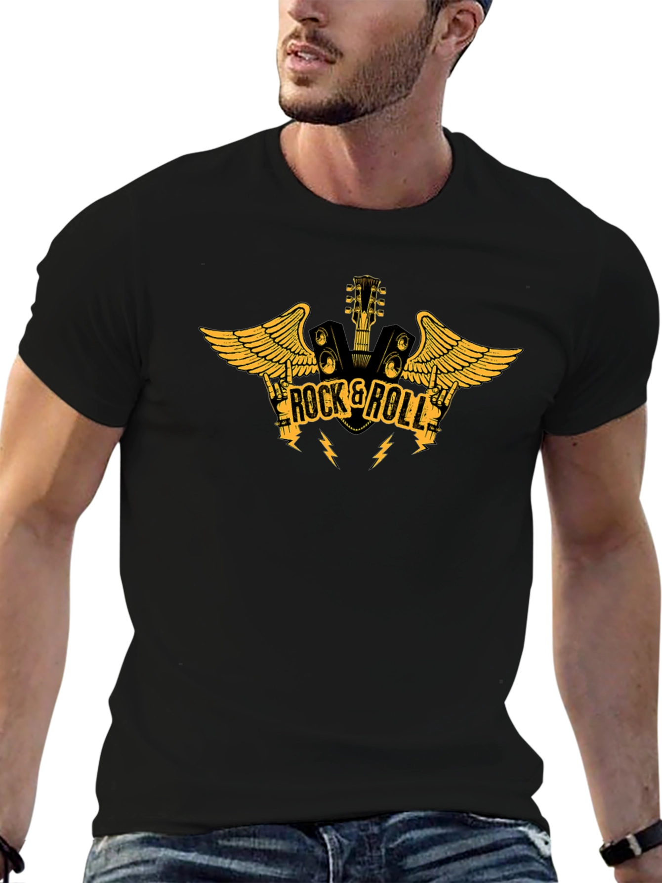 Rock & Roll Guitar Graphic Black T-Shirt