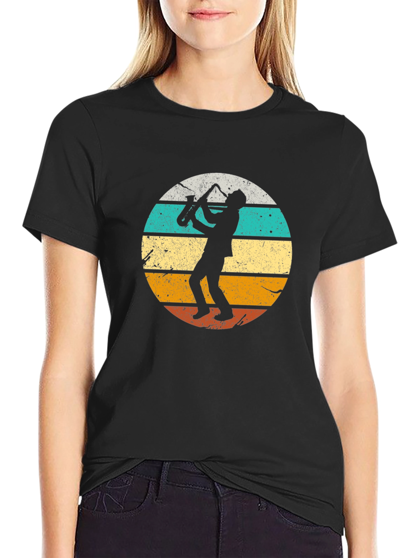 Retro Saxophone Player Black T-Shirt