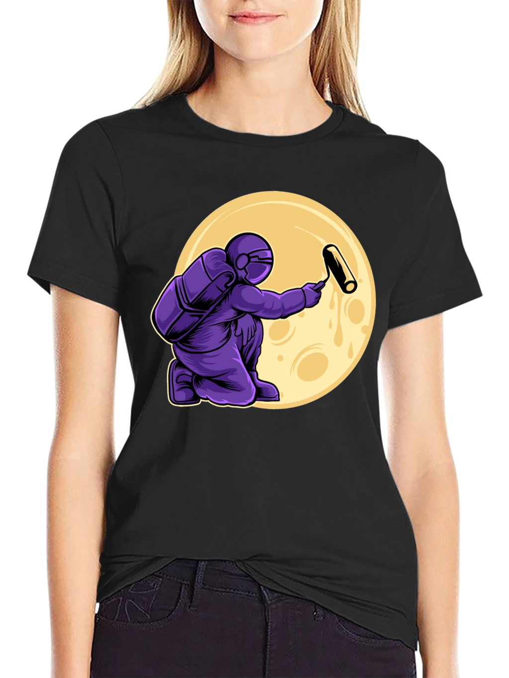 Astronaut Painting Moon T-Shirt - Graphic Tee