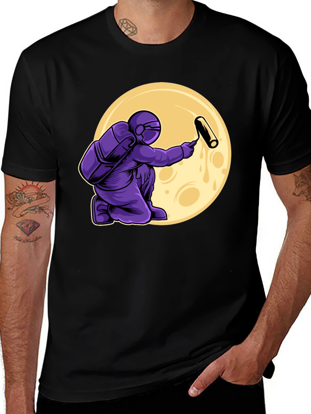 Astronaut Painting Moon T-Shirt - Graphic Tee
