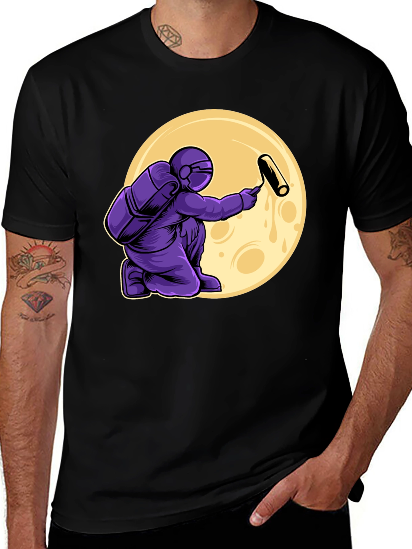 Astronaut Painting Moon T-Shirt - Graphic Tee