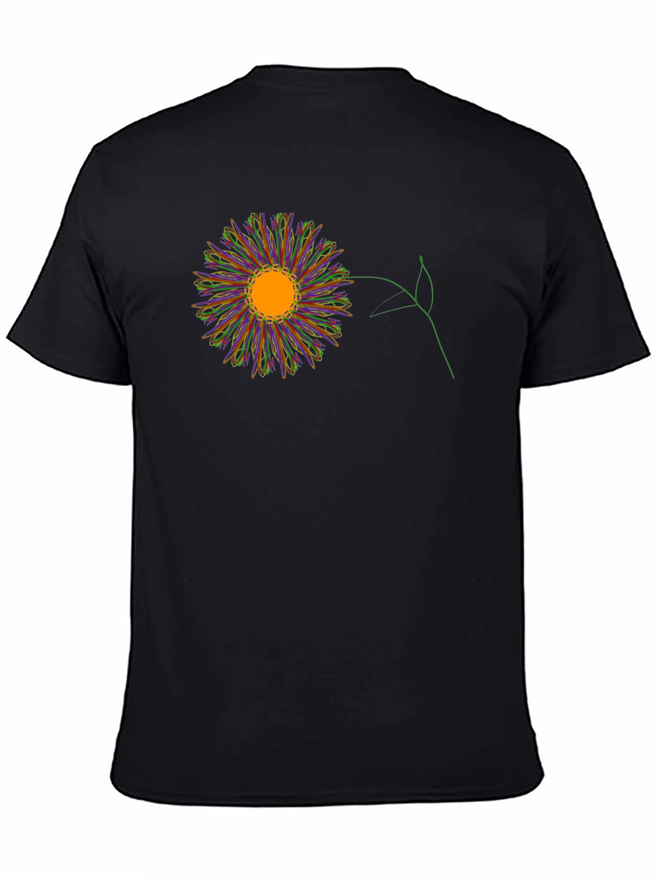 Black T-Shirt with Colorful Flower Graphic