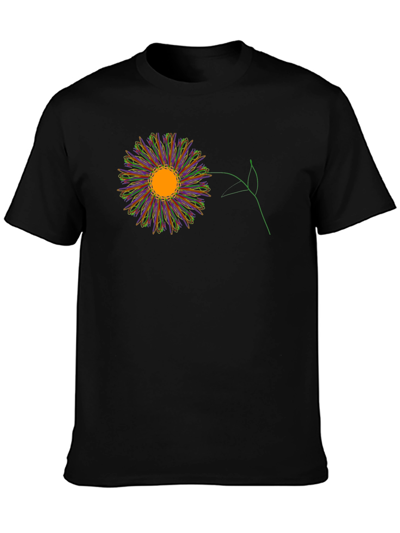 Black T-Shirt with Colorful Flower Graphic