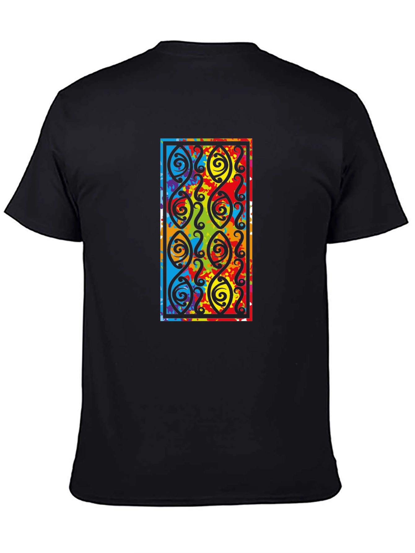 Black Tee with Colorful Abstract Design