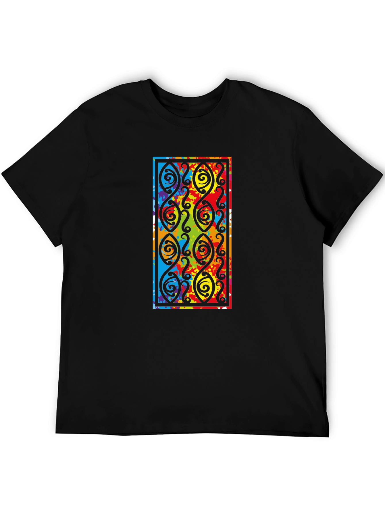 Black Tee with Colorful Abstract Design