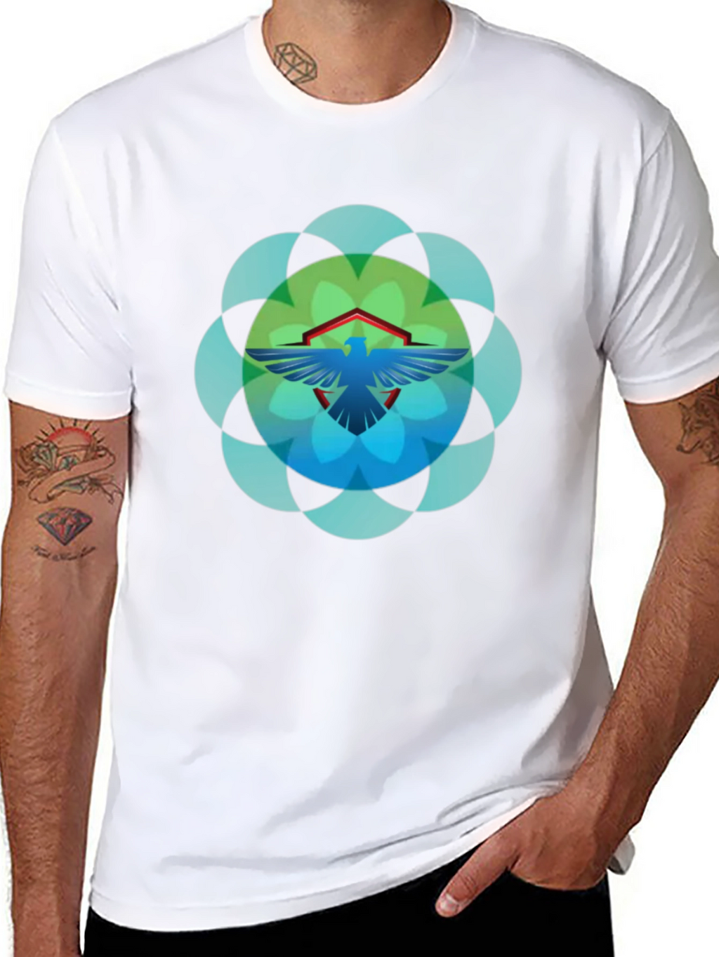 Geometric Bird Graphic T-Shirt - Black