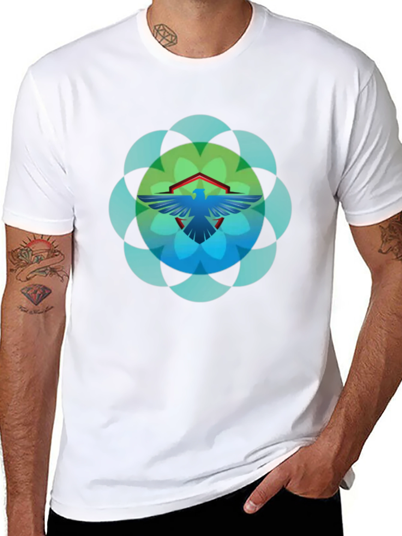 Geometric Bird Graphic T-Shirt - Black
