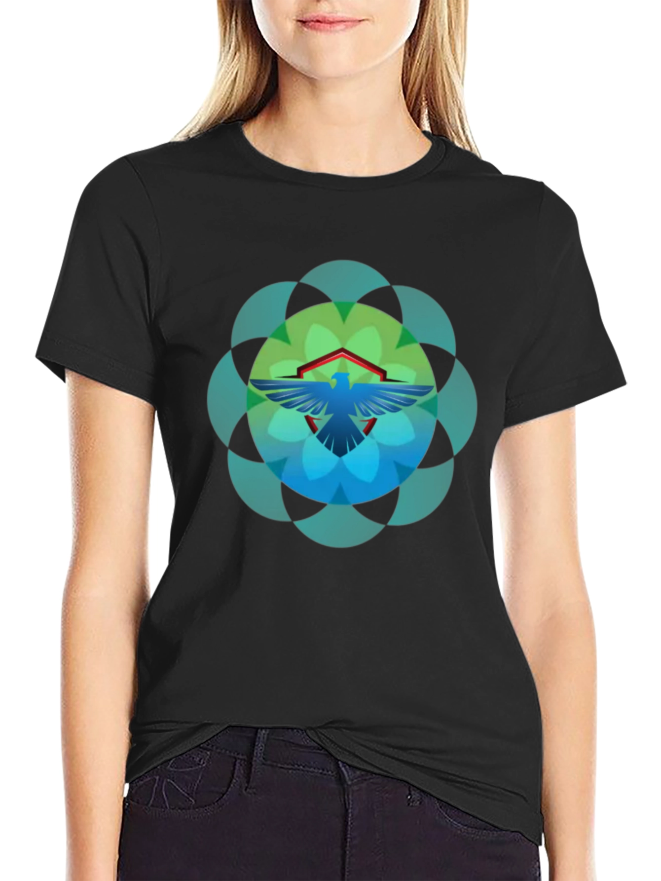 Geometric Bird Graphic T-Shirt - Black
