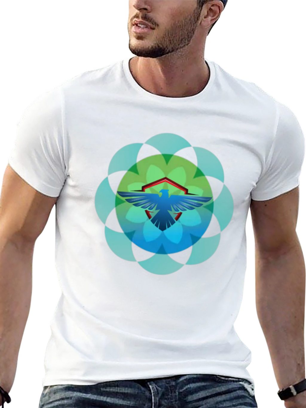 Geometric Bird Graphic T-Shirt - Black