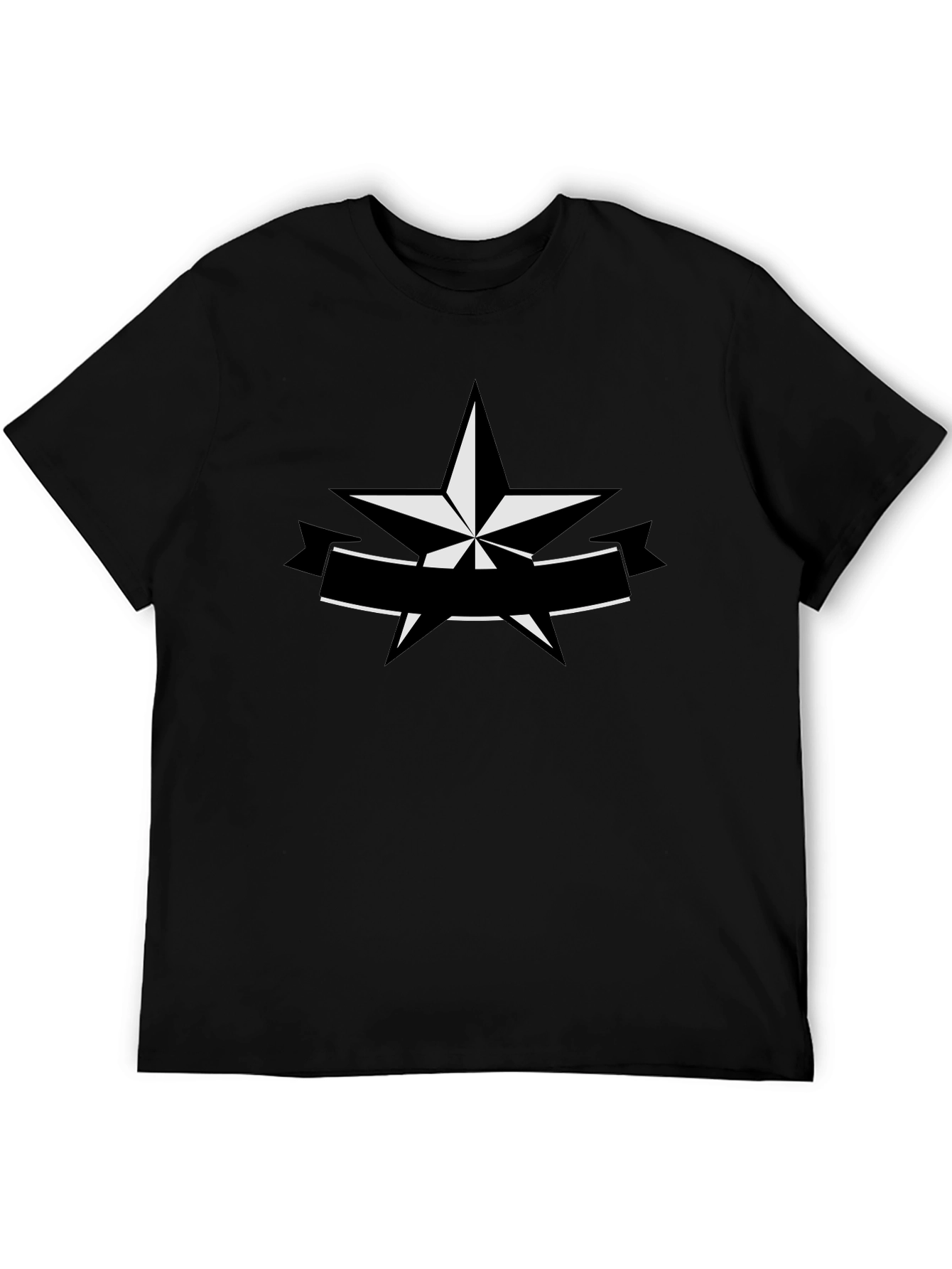 Star Banner Graphic Tee - Black Cotton Casual Shirt