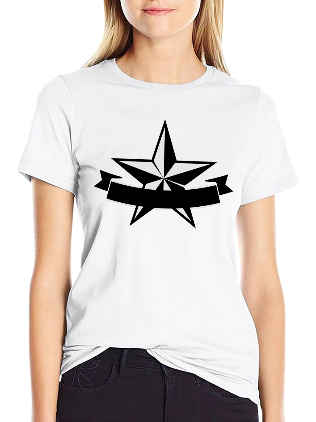 Star Banner Graphic Tee - Black Cotton Casual Shirt