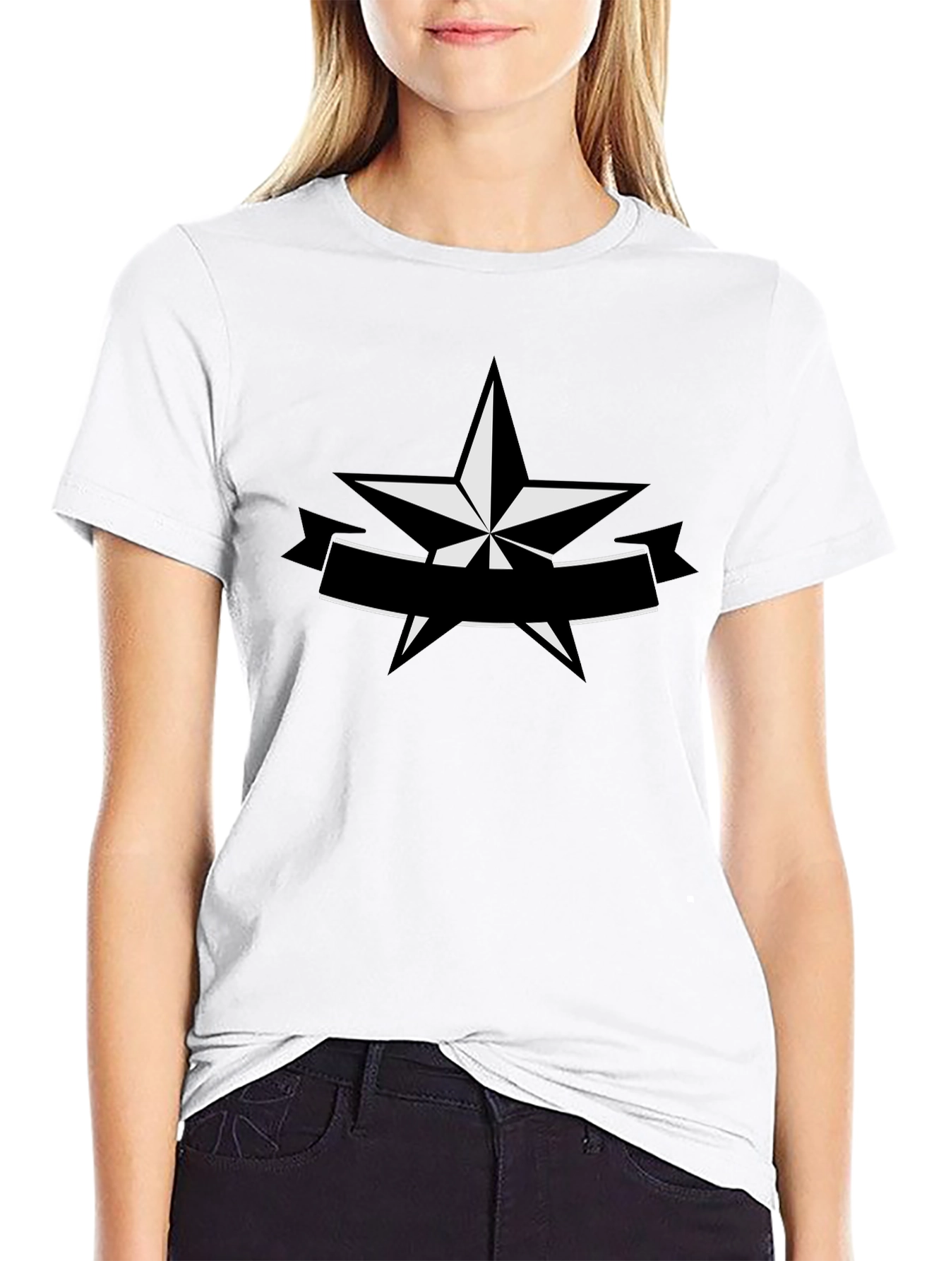Star Banner Graphic Tee - Black Cotton Casual Shirt