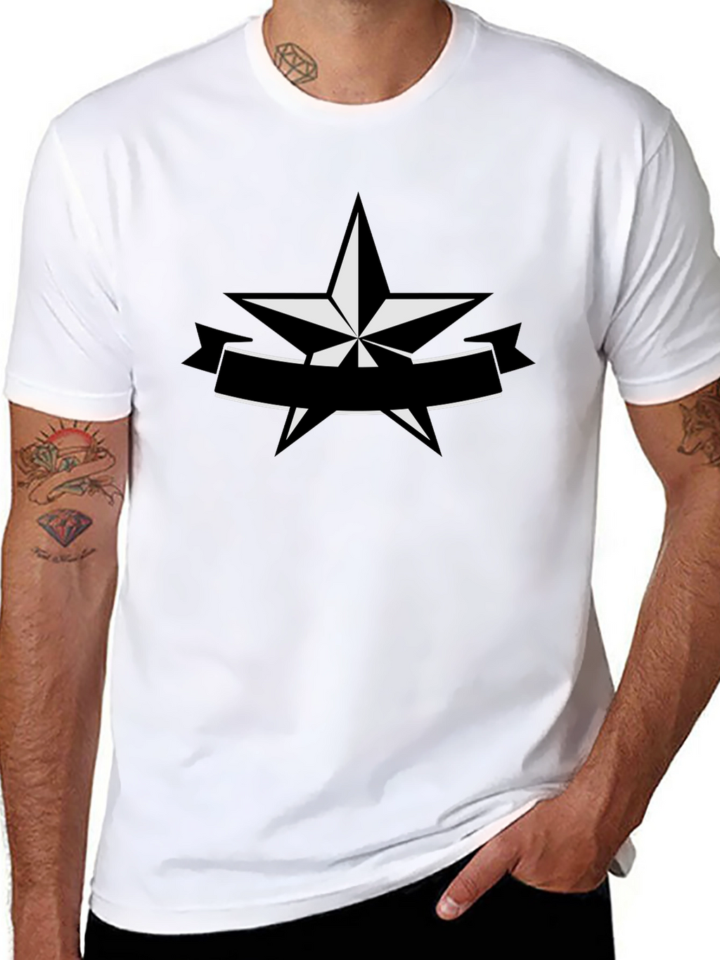 Star Banner Graphic Tee - Black Cotton Casual Shirt